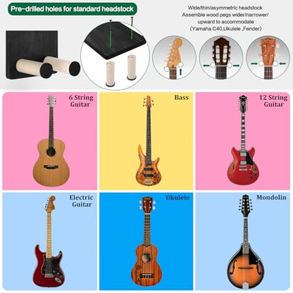 Keebofly Guitar Wall Mount - Single Pack, Wall Hanger with Pick Holder - Guitar & Ukulele Rack, Rustic Wood Black, Patented - color: Single Pack_Black