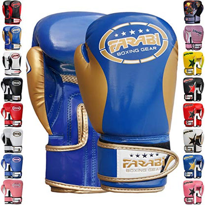 Farabi Boxing Gloves Kids Junior Muay Thai Kick Boxing Training MMA Punching Bag - color: Blue Gold, size: 4OZ
