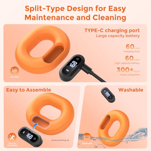 Smart Grip Strength Trainer with Bluetooth APP - Squeeze to Play Games & Scroll Video Hands-Free, Soft Silicone, Portable Hand Exercise for Strength, Stress Relief & Rehab (Orange, 40 LB)