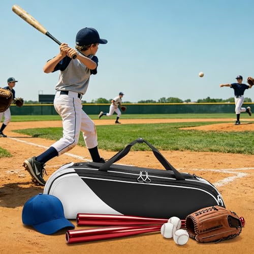 DSLEAF Youth Baseball Duffle Bag for 2 Bats, Small Softball Gear Bag with Separate Shoe Compartment for Youth Baseball Gear & Equipment