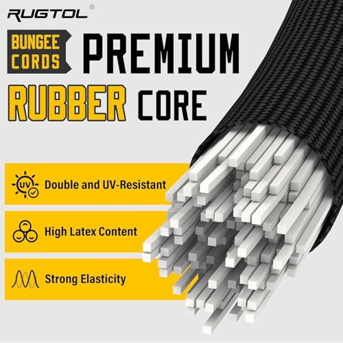 Rugtol Bungee Cords with Hooks, 12 Inch Long Heavy Duty Bungee Cords with Carabiner Clip Outdoor, 1/3 Inch Black Extra Strong Elastic Rope with Carabiner Hooks for Camping, Tarps, Bike, Tent, 6 Pack - size: 12"- 6 pcs