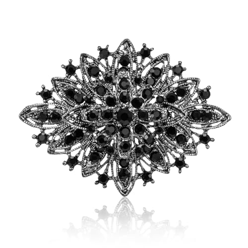 Vintage Art Deco Crystal Rhinestone Brooch Pin for Women - color: Black