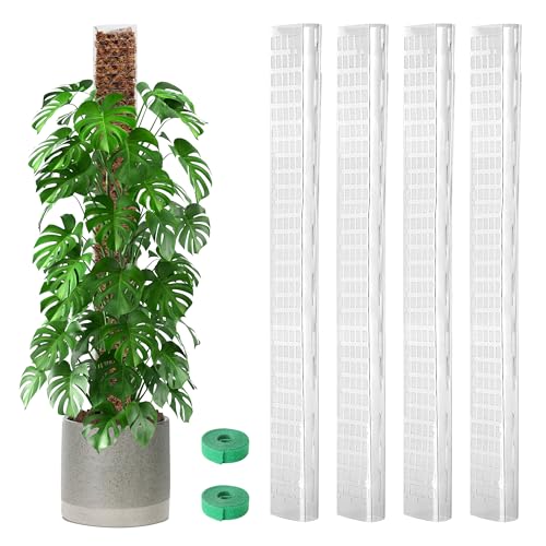 EOX 4 Pcs 36 Inch Plastic Moss Pole for Monstera, Large D Shaped Poles for Climbing Plants Work with Sphagnum Moss, 138 Inch Plant Stake Set of 4, Garden Ties - size: 4 PACK-36Inch