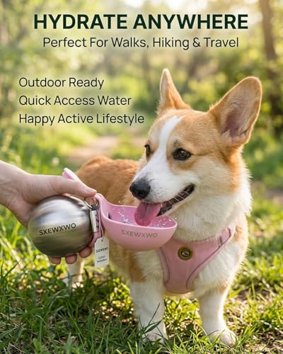 The 2-in-1 Dog Water Bottle & Bowl 2026 New Portable Trave Pet Dispenser Perros Silicone Water Ball Spill Proof Container Design on Walks Walking Hiking Insulated Round Botella Animal (Pink) - color: Pink