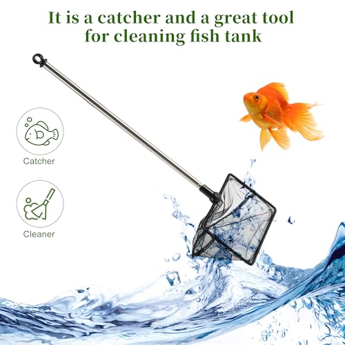 Fish Tank Net, Fine Mesh Aquarium Fish Net, Long Handle Fish Net, Stainless Steel Extendable Handle, Square Aquarium Cleaning Net for Aquarium Accessories - size: 4 inch