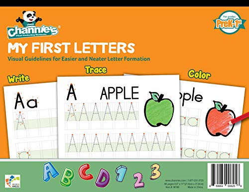 Channie’s My First Letters, Pre K - Kindergarten Writing Workbook, Fun Way to Practice Letter Tracing for Kids Ages 3-5, Easy to Follow, Color-Coded, 40 Double-Printed Worksheets - style: My First Letters