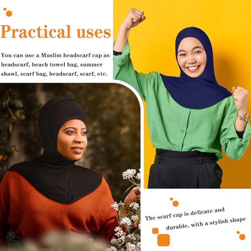 4 Pieces Modal Hijab Cap Adjustable Muslim Stretchy Turban Full Cover Shawl Cap Full Neck Coverage for Lady - color: Gray, Light Pink, Dark Blue, Black