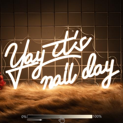 Yay It's Nail Day - White Neon Sign for Wall Decor, LED Salon Nail Tech Decor Aesthetic Light Gift - color: white nail