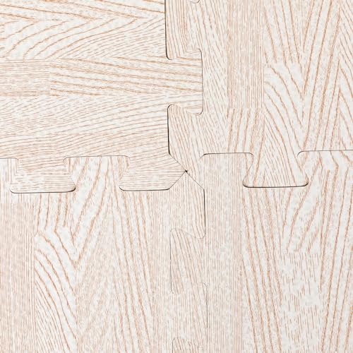 25 Pcs Wood Grain Floor,Thick Printed Foam Tiles, Patchwork Foam Mat, Foam Interlocking Tiles Mat, Exercise Puzzle Floor Mat Interlocking Tiles EVA &PE Foam 24''L x24''W (White, 24'' x24'') - color: White