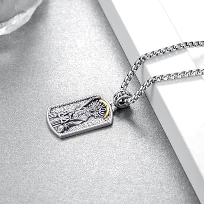 Western Catus/Knights Templar/St Michael/Santa Muerte/Praying Hand/Spartan/Virgin Mary/Tetragrammaton/Wrestlers/Allah Necklace Sterling Silver Dog Tag Necklace Christian Jewelry Gifts for Men - style: Santa Muerte