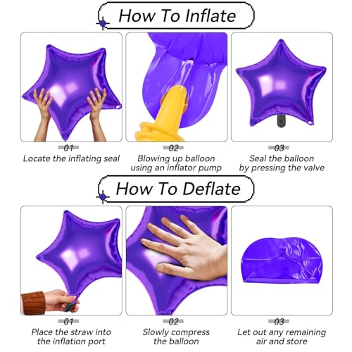 Hot Pink Purple Star Balloons,16Pcs 22/18/10 Inch Foil Princess Decorations - color: Hot Pink Purple