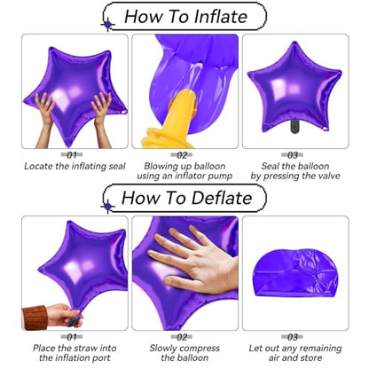 Hot Pink Purple Star Balloons,16Pcs 22/18/10 Inch Foil Princess Decorations - color: Hot Pink Purple