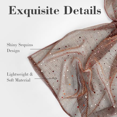 Sequin Scarf for Women Lightweight Mesh Shawl Wrap Bandana Hijab Headscarf for Summer Evening Dress - color: Coffee