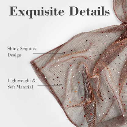 Sequin Scarf for Women Lightweight Mesh Shawl Wrap Bandana Hijab Headscarf for Summer Evening Dress - color: Coffee