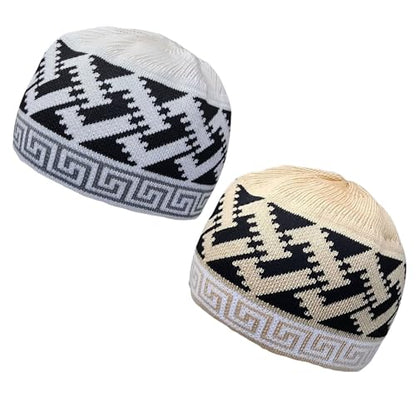 Set 2 PCS Muslim Beanies Kufi Hat for Men AMN-225B Skull Cap Islam Taqiyah Takke Eid Ramadan Gift - color: Color F