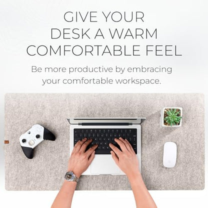Nordik Felt Desk Mat - Large Felt Desk Pad - Stone Oat Beige (35 x 17 in) | Premium Desk Matt for Desktop, Full Desk Keyboard Mouse Pad, High Quality Felt and Non-Slip Rubber Liner for Home and Office - color: Stone Oat