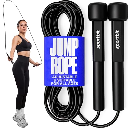 SPORTBIT Adjustable Jump Rope for Fitness and Exercise | Fitness and Exercise, Cardio, Boxing, and Weight Loss, Speed Rope, Men & Women - color: Black