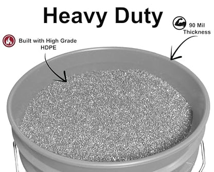 5-Gallon Bucket with Airtight Lid – Made in USA, Food Grade BPA Free Plastic, Heavy Duty Multi-Use, Metal Handle with Grip, Stackable Storage – Silver, 6 Pack - color: Silver, size: 6