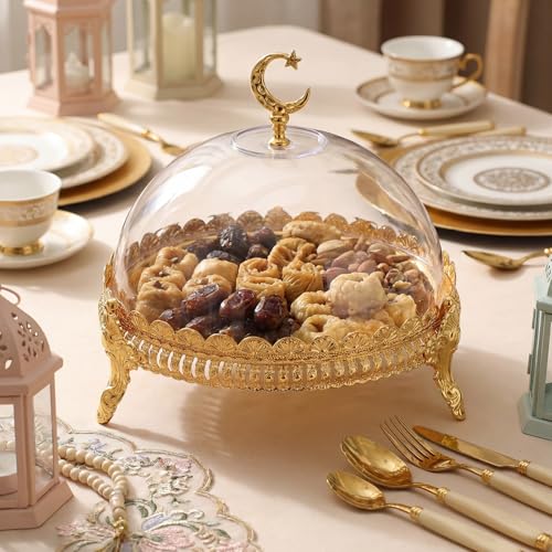 Yungyan Ramadan Tray Ramadan Mubarak Table Decoration Eid Metal Date Holder with Acrylic Lid Serving Tray for Muslim Kitchen Dining Dessert Cupcake Display Table Centerpieces