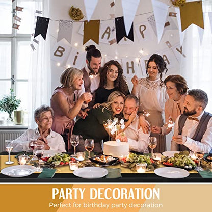 Breling 8 Pack New Year Black and Gold Disposable Plastic Tablecloths and Satin Table Runner Set, 54 x 108 Inch Tablecloth, 12 x 108 Inch Table Runners for Wedding Graduation Birthday Baby Shower - color: Black and Gold