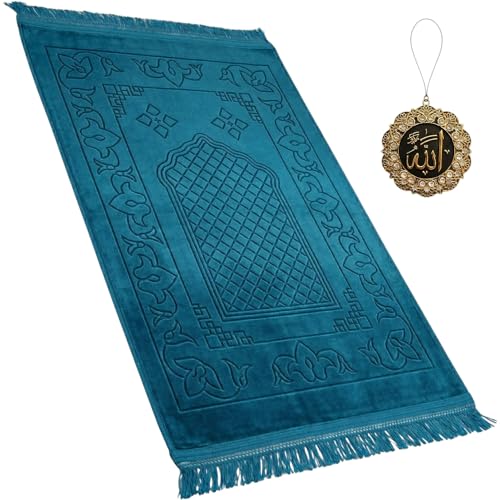 Modefa Muslim Velvet Padded Prayer Rug (31.5 x 47in, Mihrab Teal) - color: Mihrab Teal