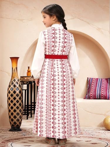 ABAO SISTER Girls Muslim Abaya Ramadan Prayer Dress Embroidery Long Sleeves Middle East Arabic Kaftan - size: 8