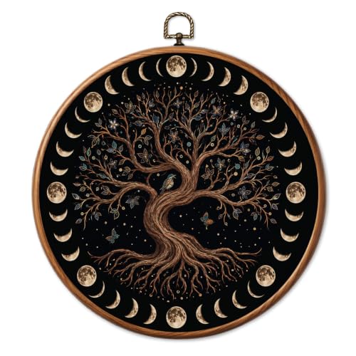 Chicimln Moon Phase Tree of Life Round Wall Art Framed Canvas Prints, Witchy Mystical Spiritual Celestial Wall Hanging Decor for Home Bedroom Meditation Room 10x10 Inch - color: Boho Sun 02