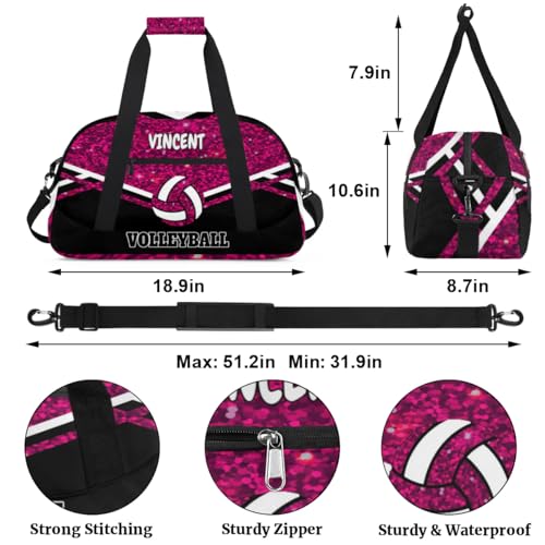 Personalized Volleyball Bag, Casual Bag Sport Duffel Gym Bag Weekender Bags Travel Duffel Bag, Rose Purple Sequins Black Background - color: Rose Pink