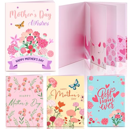 AmazingSpark 4 Set Mini Mother's Day Gift Card Book Mother's Money Holder Envelope Booklet for Cash Mom Surprise Money Card Sleeve Book Mom Party Gift for Birthday Adults Holiday Appreciation - style: Mother's Day