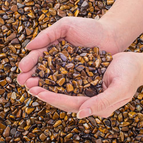 0.5 Lb/230g Crystal Chips Tumbled Polished Natural Tiger Eye Gravel Stones, Irregular Shaped Healing Stones Gravel Pebble for Crafts, Vases Filler and Fish Turtle Tank Decorations - color: Tiger Eye, size: 0.5 LB