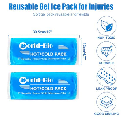 Ice Packs for Injuries Reusable Gel (2 Pack) - Hot Cold Gel Ice Pack for Injury, Pain Relief, Rehabilitation - Flexible Ice Packs for Knee, Shoulder, Back, Neck, Wrist - 4.7" x 12.2" - style: 4.7" x 12.2" 2 packs