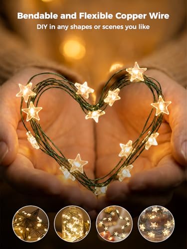 6 Packs 6.6ft 20LEDs Star Fairy Lights Battery Operated,Mini Star String Lights,Waterproof Twinkle Starry Light for DIY Gift Bottle Table Christmas Ramadan Wedding,Green Wire,Warm White - color: Green Wire, size: 120 Leds