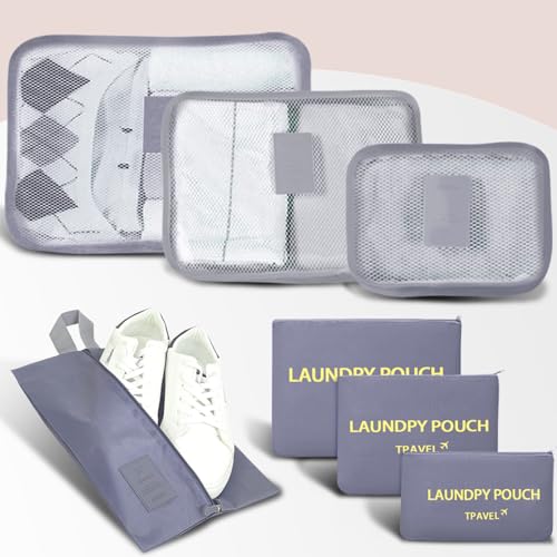 Trave Packing Cubes 7 Set Travel Organizer Bags Trip Compression Bags Luggage Packing Cubes for Suitcases Travel Accessories (Grey) - color: Grey