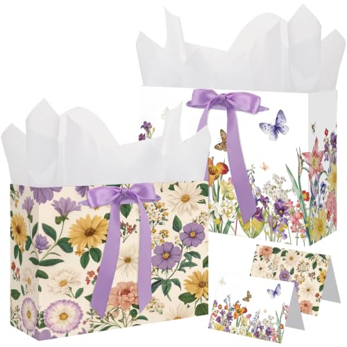 woric 2 Pcs Floral Gift Bags for Women, 13.7" Vintage Flower Gift Bag - color: Vintage Flower