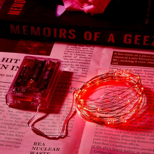 Ariceleo 4 Pack 16.4ft Battery Operated String Lights with Timer, Red with Synchronized Twinkle Mode, Fairy Lights Battery Powered, 50 LEDs, Idea for Christmas Bedroom Party Wedding - color: Red, size: 4 Pack-Upgrade