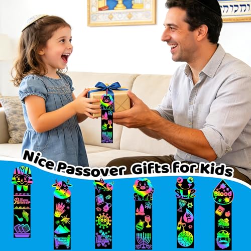 JUNEBRUSHS 30Pcs Passover Scratch Bookmarks, Rainbow Magic Scratch Paper Art Passover DIY Craft Kit for Students Classroom Activity Party Favors - style: Passover Style