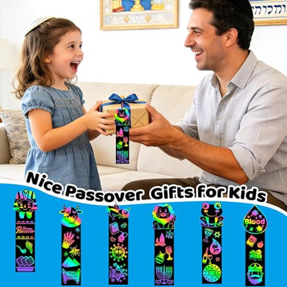 JUNEBRUSHS 30Pcs Passover Scratch Bookmarks, Rainbow Magic Scratch Paper Art Passover DIY Craft Kit for Students Classroom Activity Party Favors - style: Passover Style