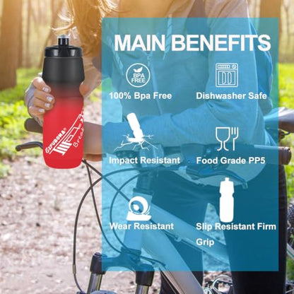 Bicycle Water Bottle 750ml Leakproof Squeeze BPA Free 24oz Bike Mountain Bottles Design for Cycling Riding, Running Outdoor Sports 2 Pack - color: Black/White+Black/Red(2 PC)