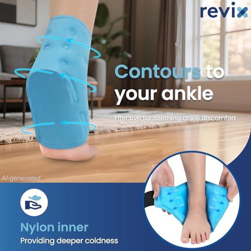 REVIX Ankle Ice Pack Wrap for Plantar Fasciitis & Foot Pain Relief | Ankle Ice Wrap with Cold Compression, Flexible Gel Pack for Achilles Tendonitis, Sprained Ankle, Heel Spurs and Swelling - style: Blue-1 Pack