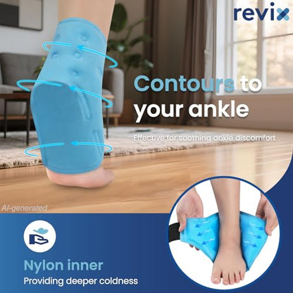 REVIX Ankle Ice Pack Wrap for Plantar Fasciitis & Foot Pain Relief | Ankle Ice Wrap with Cold Compression, Flexible Gel Pack for Achilles Tendonitis, Sprained Ankle, Heel Spurs and Swelling - style: Blue-1 Pack
