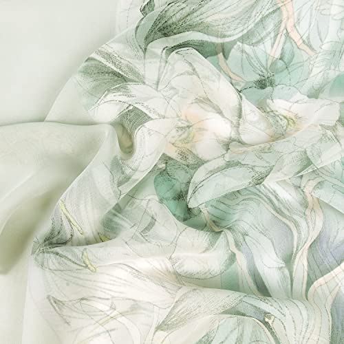 E-Clover Women Soft Floral Print Shawl Chiffon Sheer Scarf - color: Green Flowers