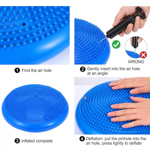 2PCS Balance Disc Inflated Wobble Cushion, 13.8 Inch Wiggle Seat & Balance Pad with Hand Pump for Sensory Exercise, Men Women Exercise Office Home Chair