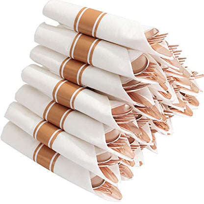 Supernal 30 Pack Pre Rolled Rose Gold Plastic Silverware with Linen Feel Napkin, Heavy Duty Disposable Wrapped Cutlery Set for Bridal Showers, Weddings, Birthdays & 2026 Graduations - color: Rose Gold, size: 30 Pack