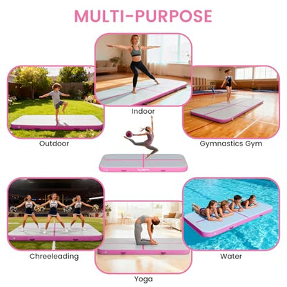 Inflatable Gymnastics Mat 6.6ft/10ft Air Tumble Track Training Mat 4/8 inches Thick Tumbling mat with Electric Pump for Home Use/Tumble/Gym/Training/Cheerleading/Water/Yoga - color: Pink, size: 6.56ft*3.9ft*4in