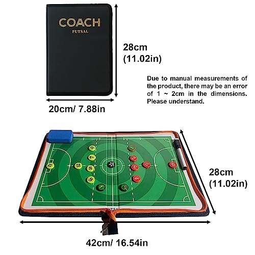 Futsal Soccer Coaching Board Magnetic with Marker, Football Tactics Board Portable, Foldable Soccer Clipboard for Coaches with Player Markers & Pen