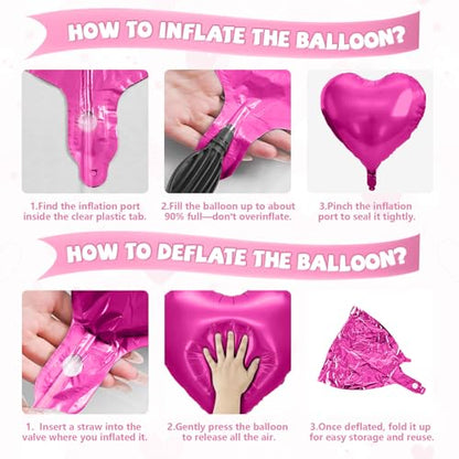 Hot Pink Heart Balloons, 10PCS Rose Foil for Girls Birthday Valentine Party - color: Hot Pink Light Pink