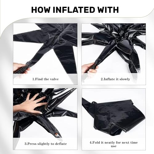 6 Pcs White Black Star Foil Balloons One-Piece 14-Pointed Star Balloon 4D Starburst Cone Mylar Balloon 22inch Christmas Birthday Wedding Wedding Anniversary Party Supplies (White + Black) - color: 22 Inches White + Black