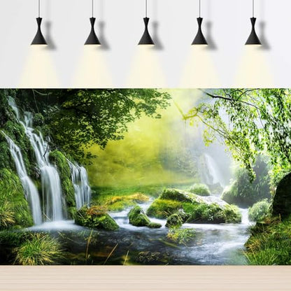 Waterfall Aquarium Background Majestic Jungle Rainforest Scenery Fish Tank Background Majestic Cascading Waterfalls Terrarium Backgrounds Idyllic Scenic Tranquil Lake Reptile Tank Backgrounds 24x16in - color: Foggy Green, size: 24(W)x16(H)in