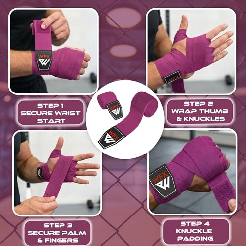 WFX Boxing Hand Wraps 3.5 4.5 Meter Martial Arts Bandages Inner Gloves Wrist Support Straps Punching Under Hand Knuckles Heavy Elasticated Training Bag Mitts Muay Thai - color: Pink, size: 3.5 M