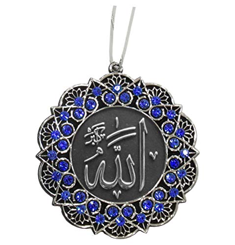 Modefa Turkish Islamic Ottoman Double-Sided Allah Muhammad Star Shaped Car Rear View Mirror Hanger Medallion Pendant Accessory (Silver/Blue) - color: Silver/Blue